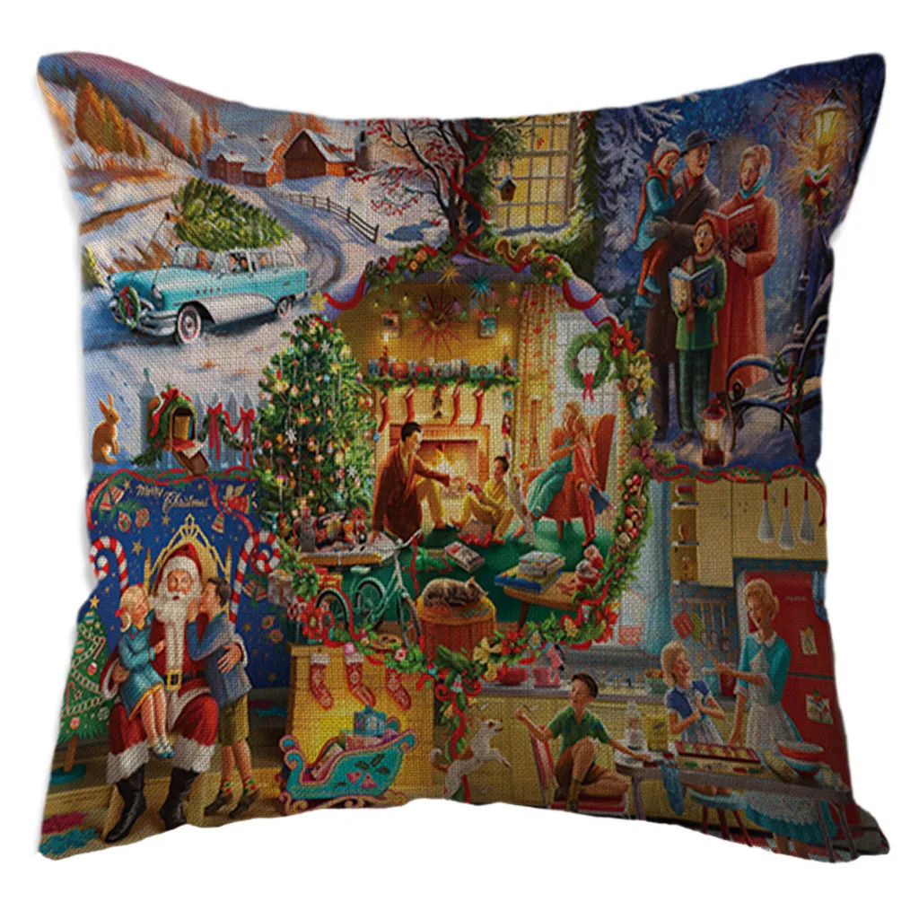 Рождественский чехол для подушки с Санта Клаусом, льняная Наволочка на диванную подушку, домашний декор, Чехол на подушку, декоративные подушки Kussenhoes