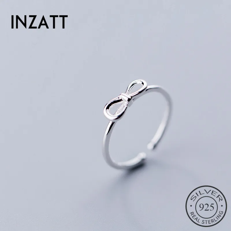 

INZATT Real 925 Sterling Silver Hollow Bowknot Opening Ring For Beautiful Women Anniversary Romantic Ring Fine Jewelry Gift 2019