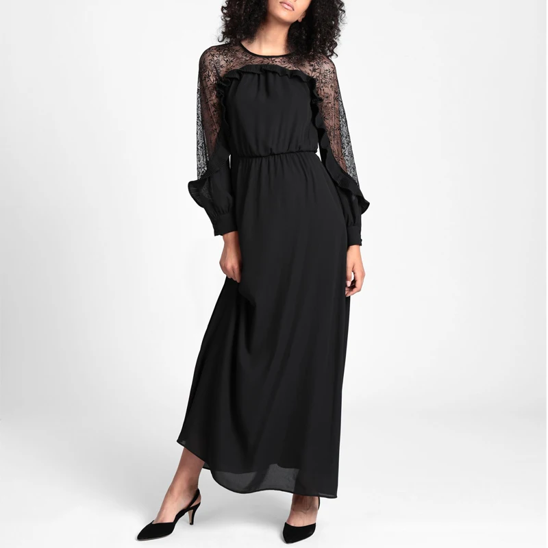 2018 A-lijn Jurk Zanzea Vestido Longo De Festa Vadim Nieuwe Jurk Haak Bloem Holle Kant Lange Chiffon Elegante Temperament Vrouw