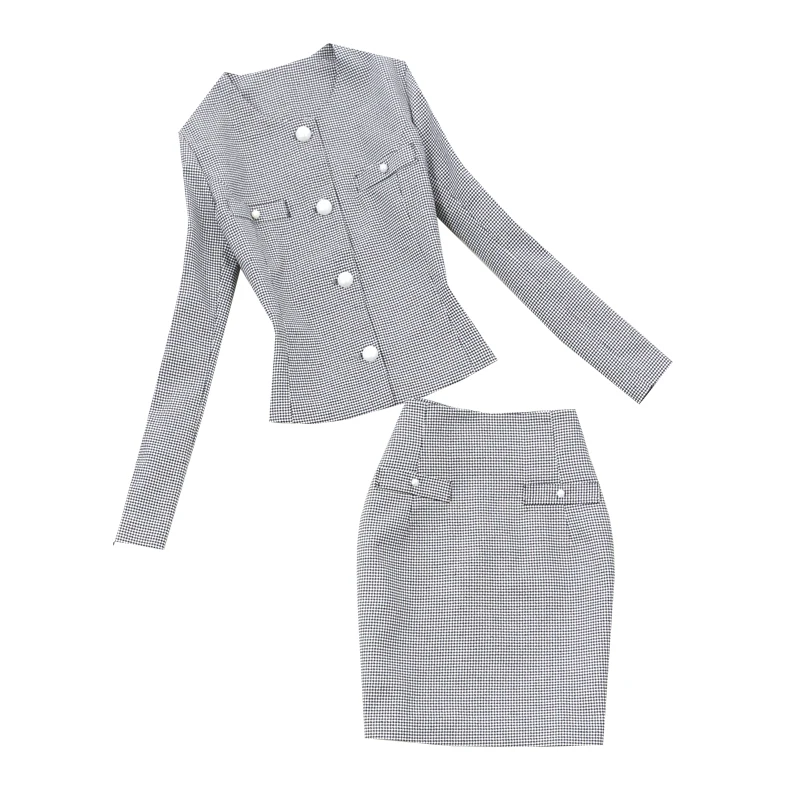 

Set female two-piece suit spring and summer new large size retro OL jacket + skirt women set