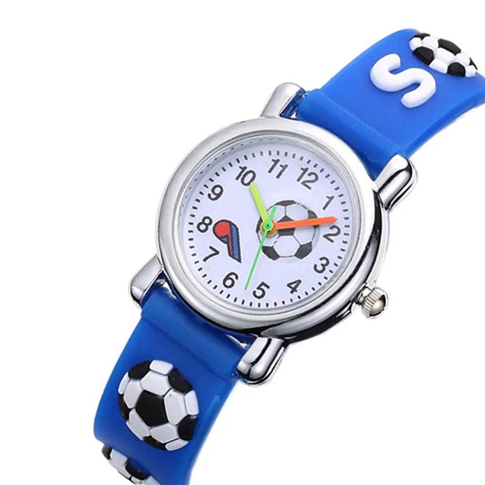 Прекрасный Топ бренд детские часы Силиконовые кварцевые часы наручные часы 3D Футбол гравировкой для мальчиков спортивные часы для девочек наручные часы подарок - Цвет: Синий