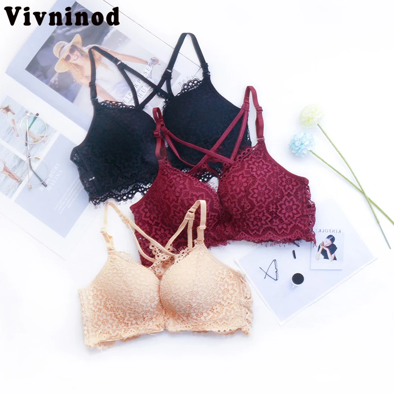 

Women Sexy Lace Bra Solid Front Closure BraSeamless Breathable Push Up Underwear Wirefree Bralette Bra Sexy Lace Small Chest Bra