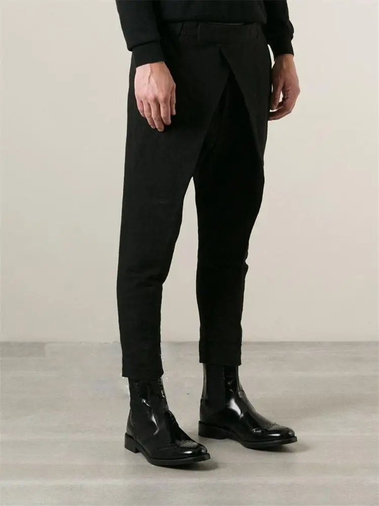 27-44! мужские брюки длиной до щиколотки, три-di, мужские повседневные брюки, обтягивающие брюки, большие размеры, костюмы певицы, одежда - Цвет: Черный