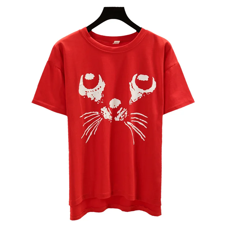 

2019 New Summer Loose Short Sleeve T-Shirt Female Korean Students Half Sleeve Summer Shirt Cotton Printing Crewneck plus size