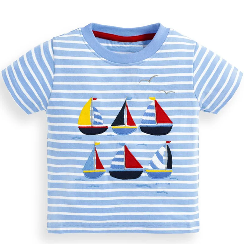 

Boys Summer Tops Short Sleeve Shirt with Animal Applique Boy T-shirt Cotton Children T shirts Kids Clothing Baby Boy Clothes