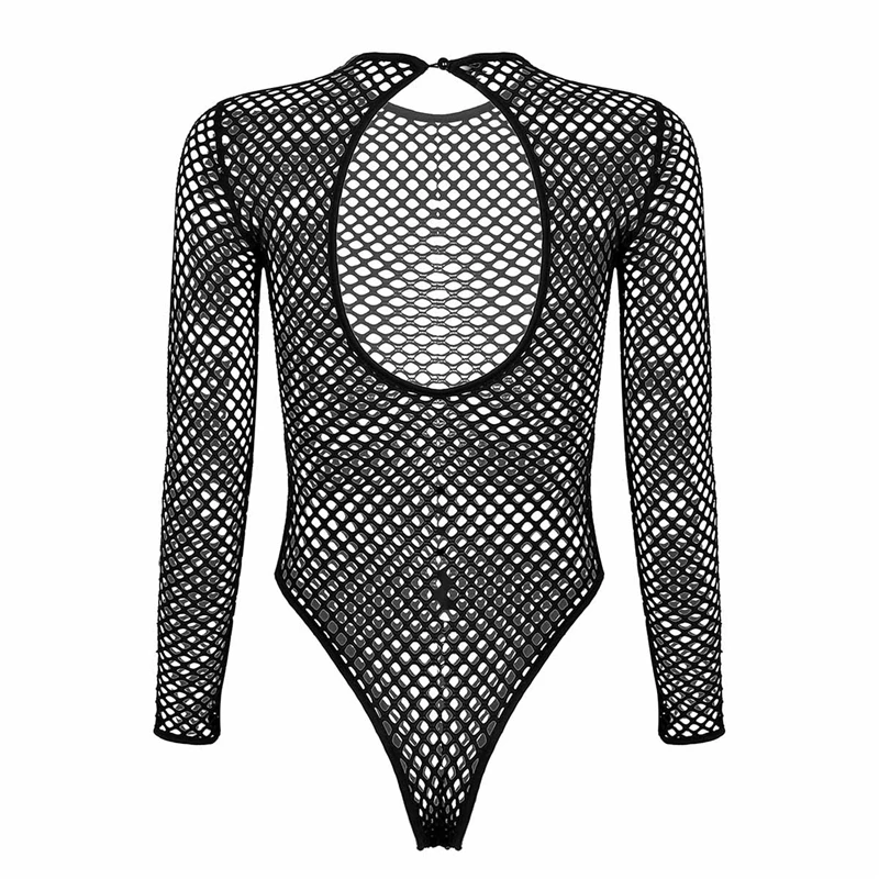 long sleeve bodysuit New Sexy Hollow Out Mesh Bodysuits Long Sleeve Bodysuit Women Beach Wear Rompers High Cut Tank Thong Leotard Womens Jumpsuit lace bodysuit