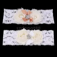 Свадебная подвязка для невесты, белая кружевная жемчужина, Хрустальная роза, бант, свадебная подвязка, женские вечерние аксессуары