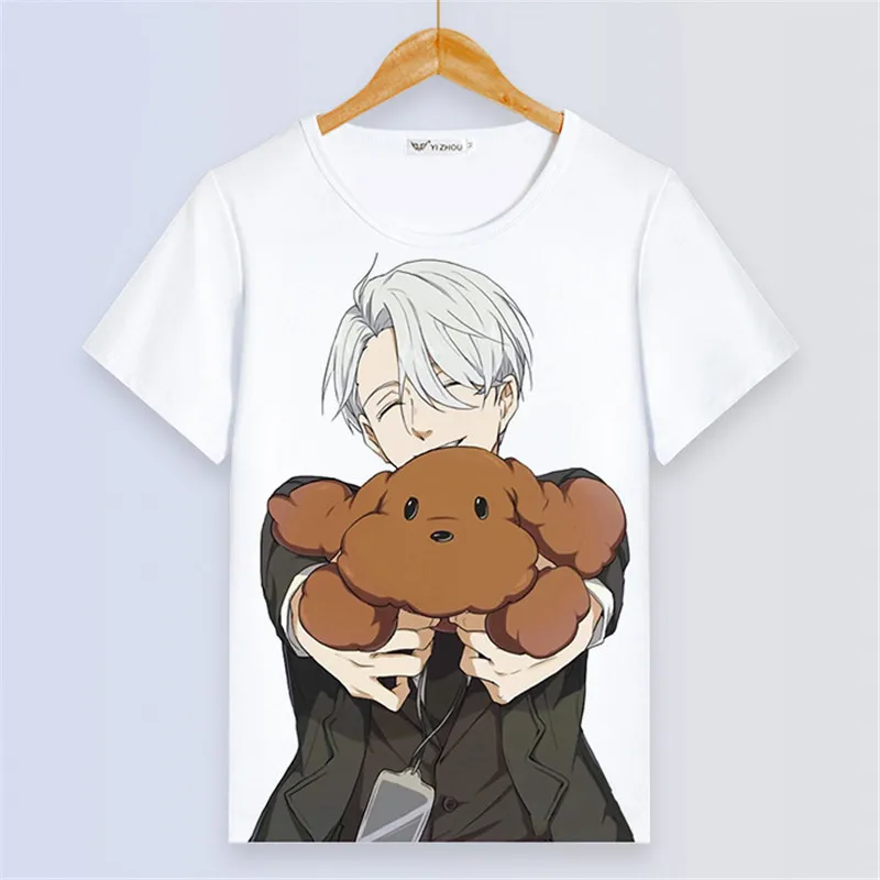 Аниме YURI on ICE Victor Nikiforov летняя футболка для влюбленных Kawaii Animals Женская