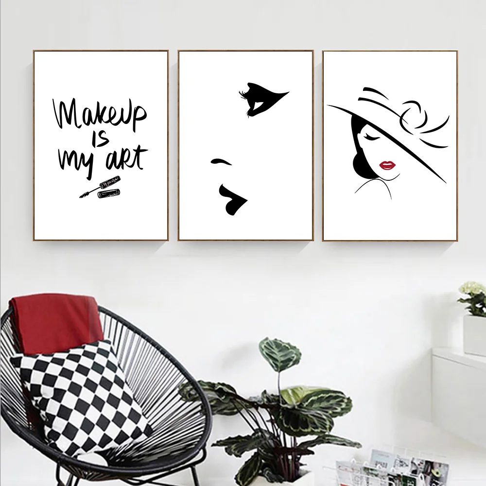 Make Up Beauty Black And White Wall Pictures Painting Living Room Abstract Wall Poster Minimalist Posters And Prints Unframed