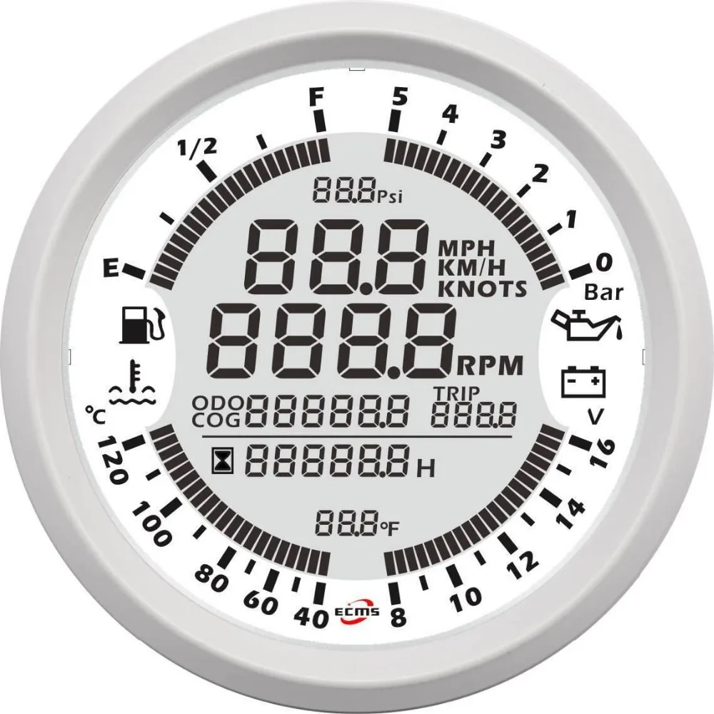 Морской катер цифровой gps Спидометр Тахометр 6в1 Многофункциональный датчик 8-16 в 10 бар 85 мм 7 цветов 316L ободок