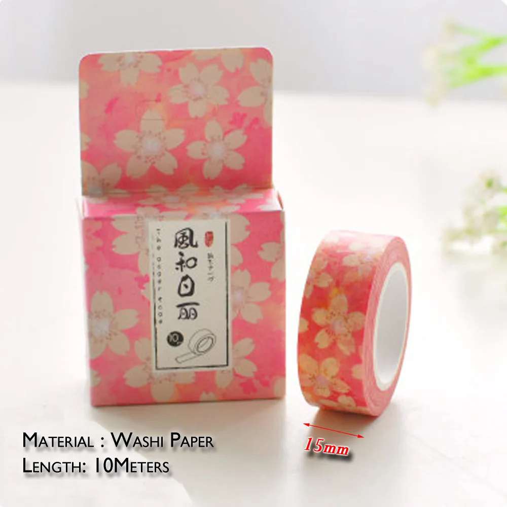 

1 Roll Pack WASHITAPE 15mm Flower design Craft Tape Sticker for cards party deco planner DIY handmade projects Journal