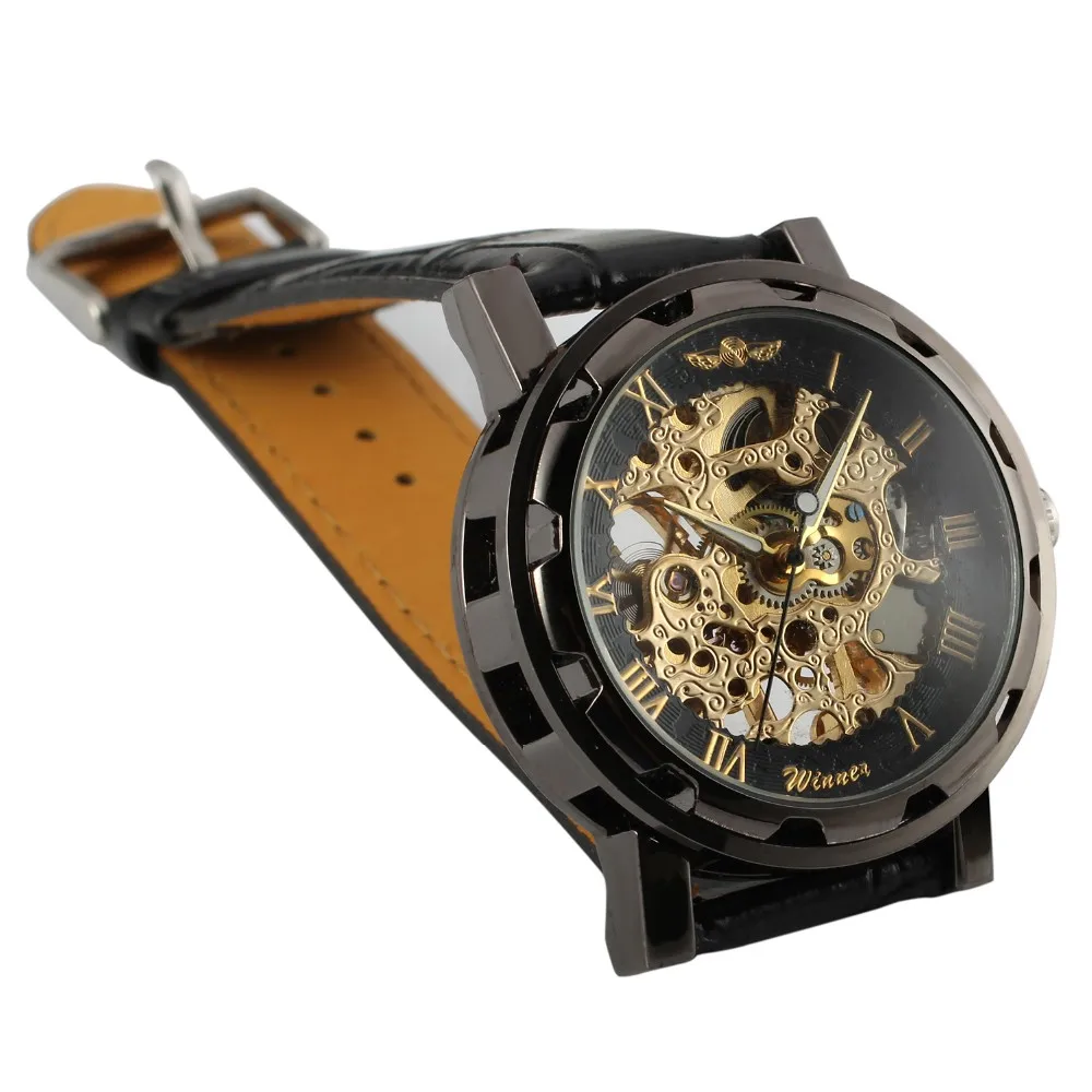 Winner Luxury Brand Men Mechanical Skeleton Leather Strap Self-Wind Watch