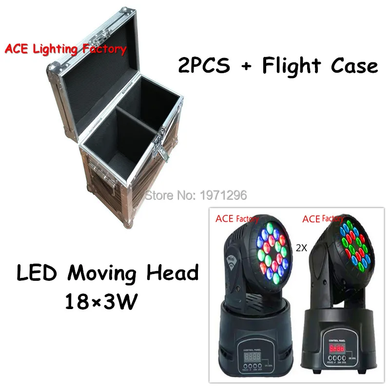 

Flight Case with 2 pieces High quality 18x3w RGB CREE LED mini Moving Head Light Moving Head Wash Light For Event,DJ/Disco Party
