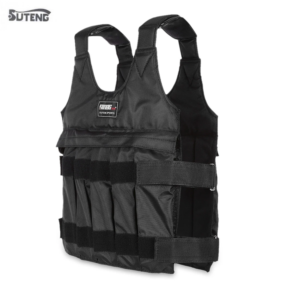 

SUTENG 10kg 50kgLoading Weighted Vest For Boxing Training Equipment Adjustable Exercise Black Jacket Swat Sanda Sparring Protect