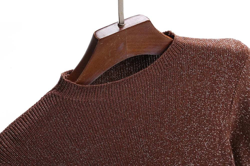 Hot Selling O-neck Flash Silk Pullover Women Glitter Sweater Spring Autumn Long Sleeve Tops Female Free Drop Shipping D335 