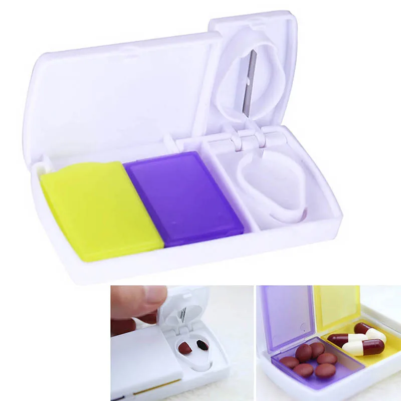 

Mini Travel Cutter Splitter Medicine Storage Splitters Cut Slicer Home Portable Pill Cases Dispenser