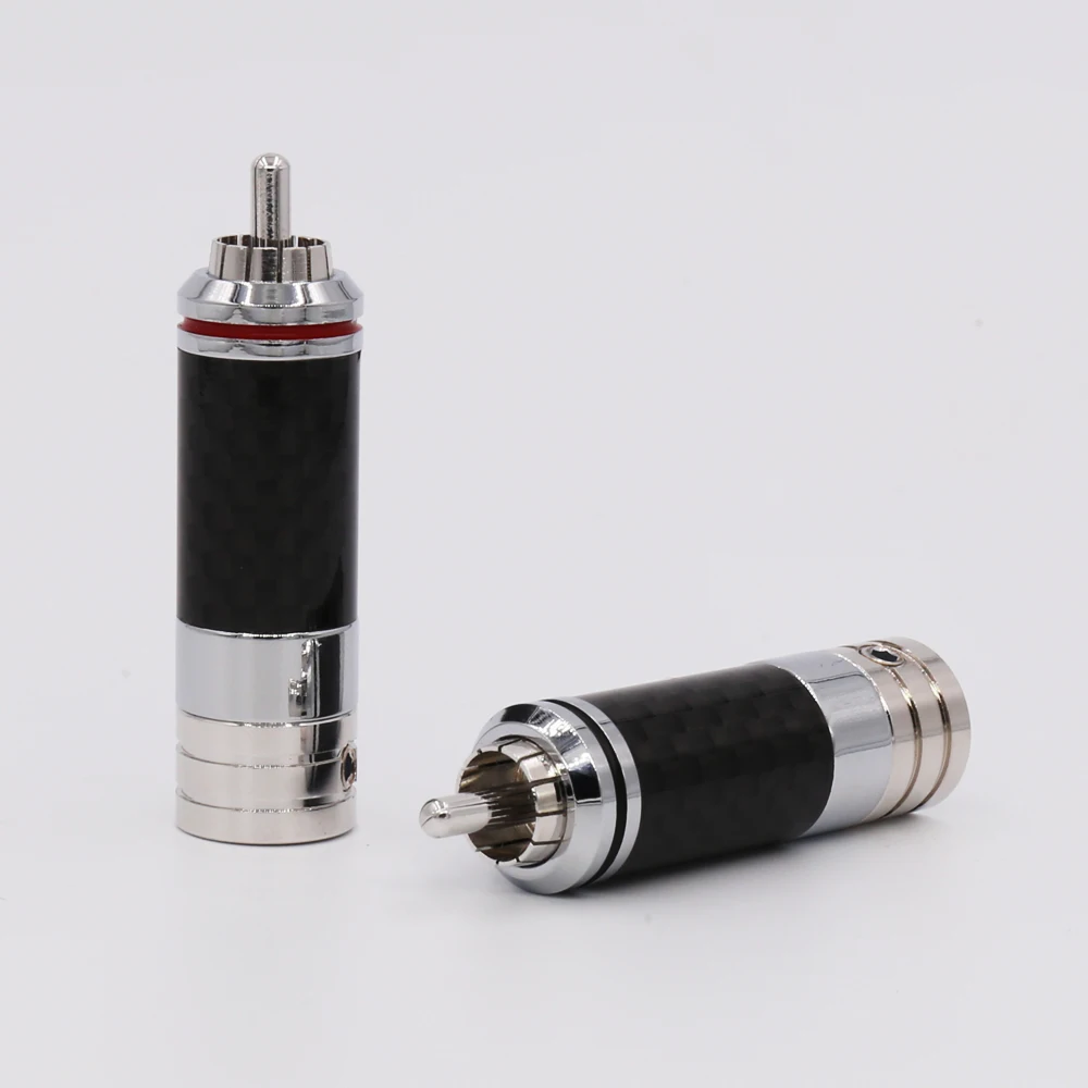 

4Pcs Copper Rhodium Plated Non Solder Carbon Fiber RCA Connector Plug