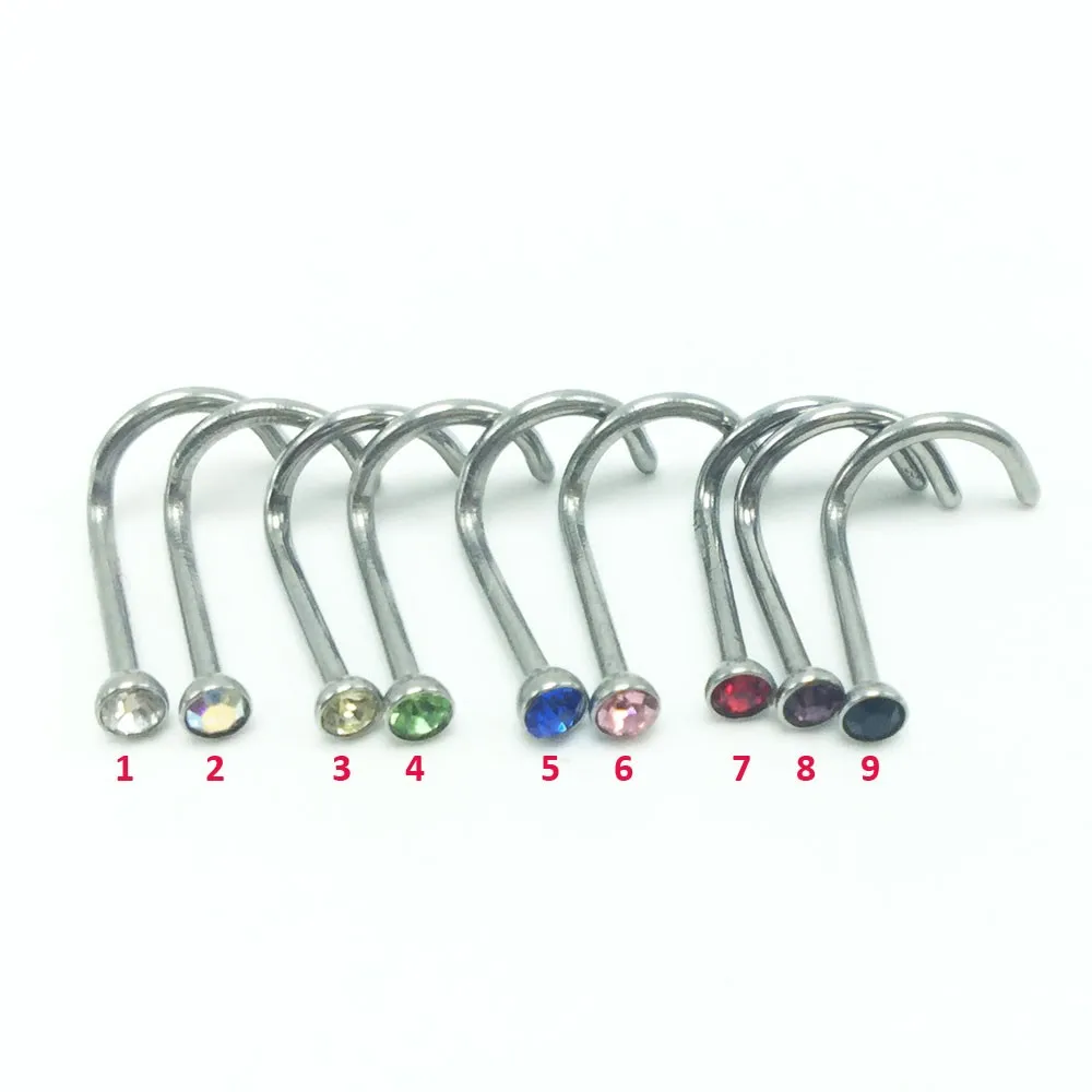20pcs Indian nose rings nose piercing studs stainless steel 0.8mm 2mm crystal anti-allergic body pircing jewelry for women girls7