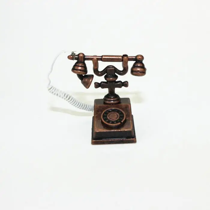 1:12 миниатюрный Телефон Модель сплав Винтаж Ретро поворотный телефон кукольный домик украшения аксессуары S7JN