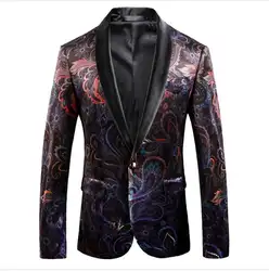 Роскошные мужской блэйзер с цветами бархатный пиджак Черный цвет; Большие размеры 5Xl пиджак Slim Fit британский стиль Для мужчин Vetement Homme 2019