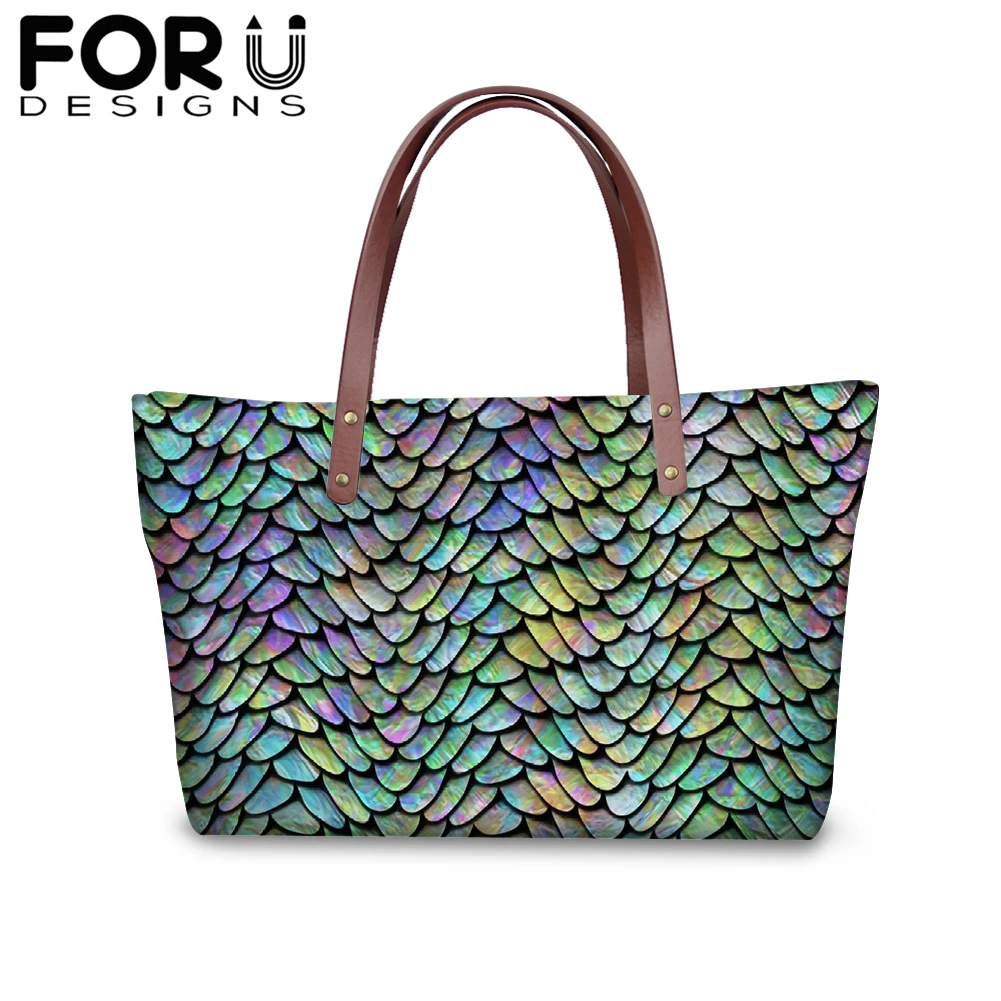 FORUDESIGNS/мягкие большие сумки для женщин, новинка, рыбья чешуя, принт, сумка для покупок, женская мода, водонепроницаемый переносной кошелек