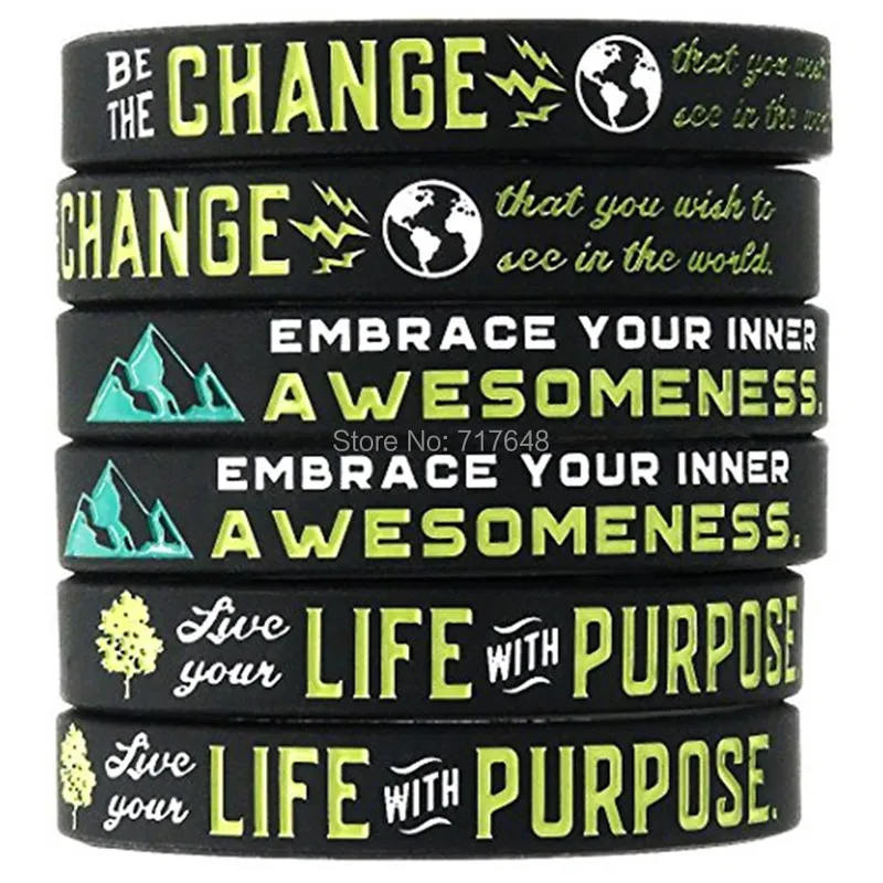 Positive Message Wristbands - Be the Change You Wish to See in the World, Embrace Your Inner Awesomeness, & Live Your Life with Purpose (1)__