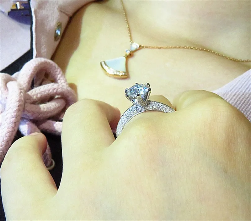 Vecalon solitaire кольцо Настоящее 925 пробы серебро микро проложить AAAAA Cz обручальное кольцо кольца для женщин ювелирные изделия на палец