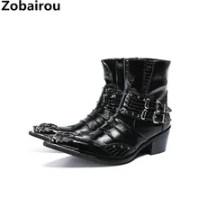 Botas masculina/черные ботинки челси из натуральной кожи со стальным носком; мужские ботильоны с ремешком в стиле милитари; модельные свадебные туфли с острым носком