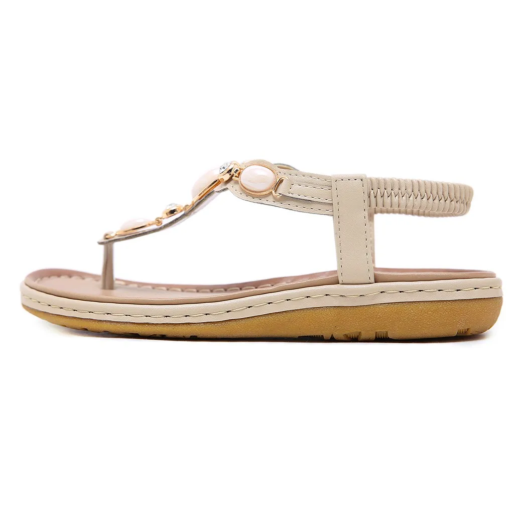 SAGACE женские сандалии 2019 модная летняя обувь в богемном стиле ретро Roma плоские хрустальные Flips Flop сандалии Повседневная однотонная пляжная