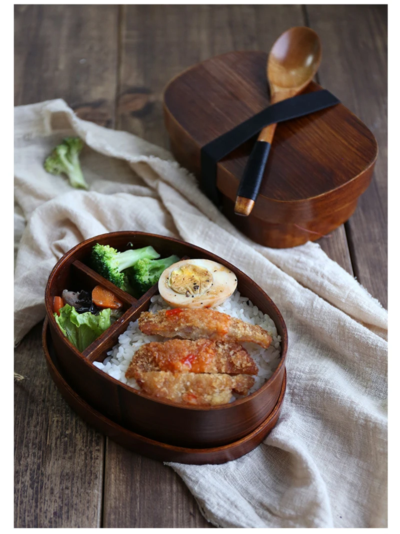 LIYIMENG Wooden Lunch Box for Japanese Style Sushi Bento for Kids School Picnic Office WorkersB2