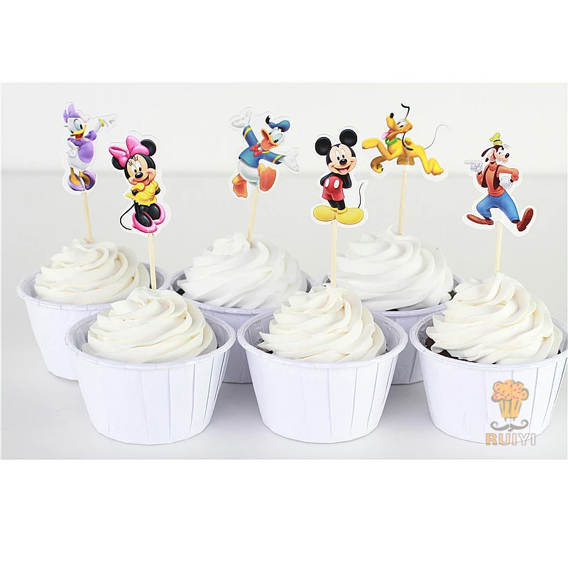 48Pcs Lot Cartoon Hello Kitty Mikey Mouse Designs Cupcake