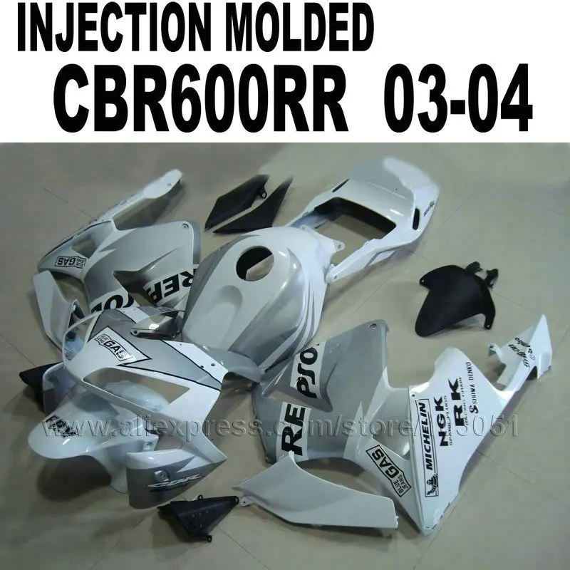 Мотор инъекции обтекатели комплект для Honda Repsol 2003 CBR 600 RR 2004 CBR600RR 03 04 Cbr600 Белый Silver