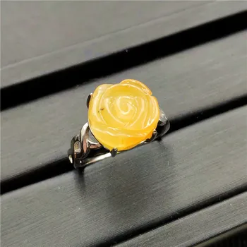 

Natural Yellow Amber Adjustable Ring Gemstone 13x13mm Stone For Woman Man Wedding Engagement AAAA Sterling Silver Rings Jewelry