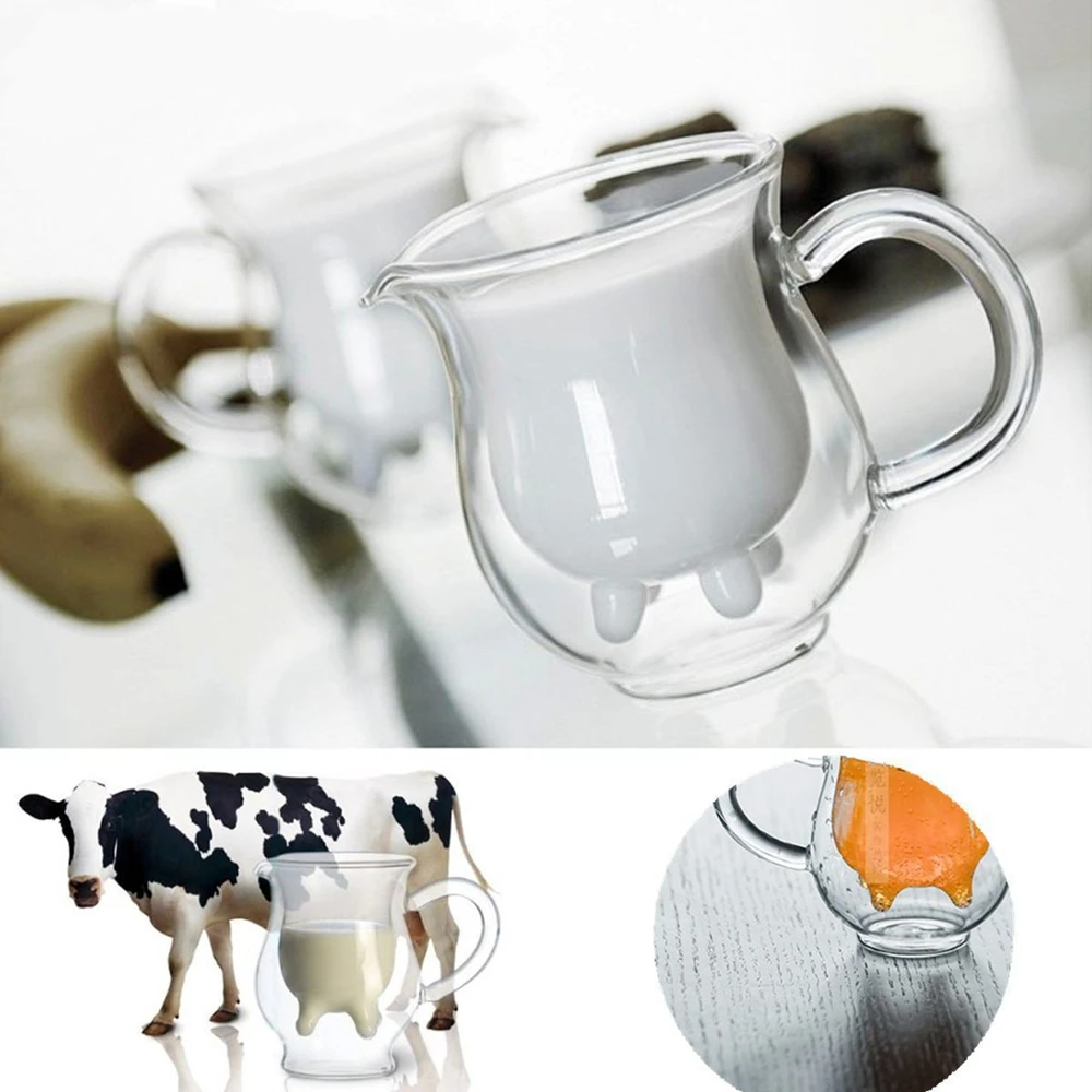 Корова вымя в форме сока кувшин прозрачное вино Пивная кружка чашка двойное остекление Ручка Стекло подарок инновационный молочный сливочник кофе