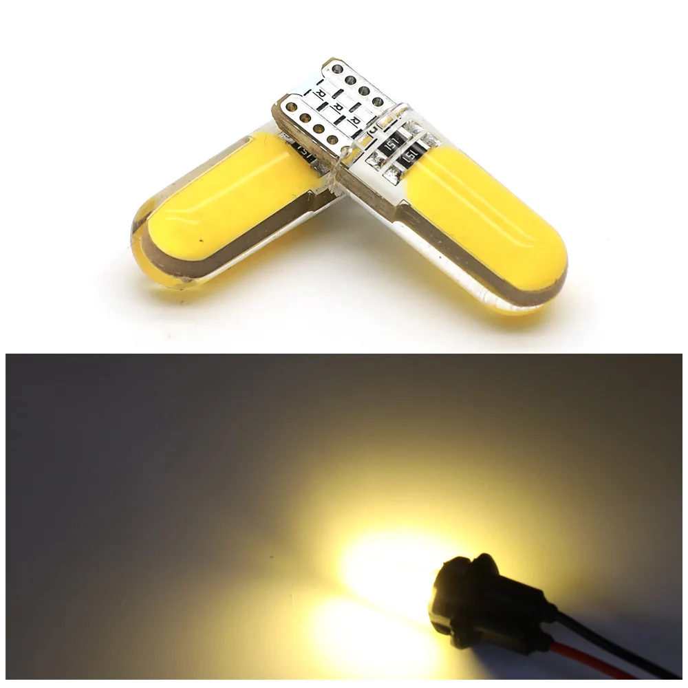 100pcs T10 COB 12 Chips 80MA silicone shell 194 W5W Silicone Case Car Auto Parking light Car Styling White Yellow Pink Ice Blue 12V (8)