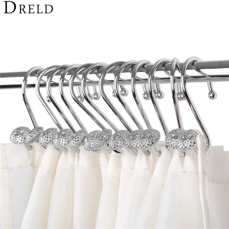 

DRELD 12Pcs/set Stainless Steel Bath Roller Ball Shower Curtain Hooks Glide Rings Hooks Home Bathroom Curtain Accessories