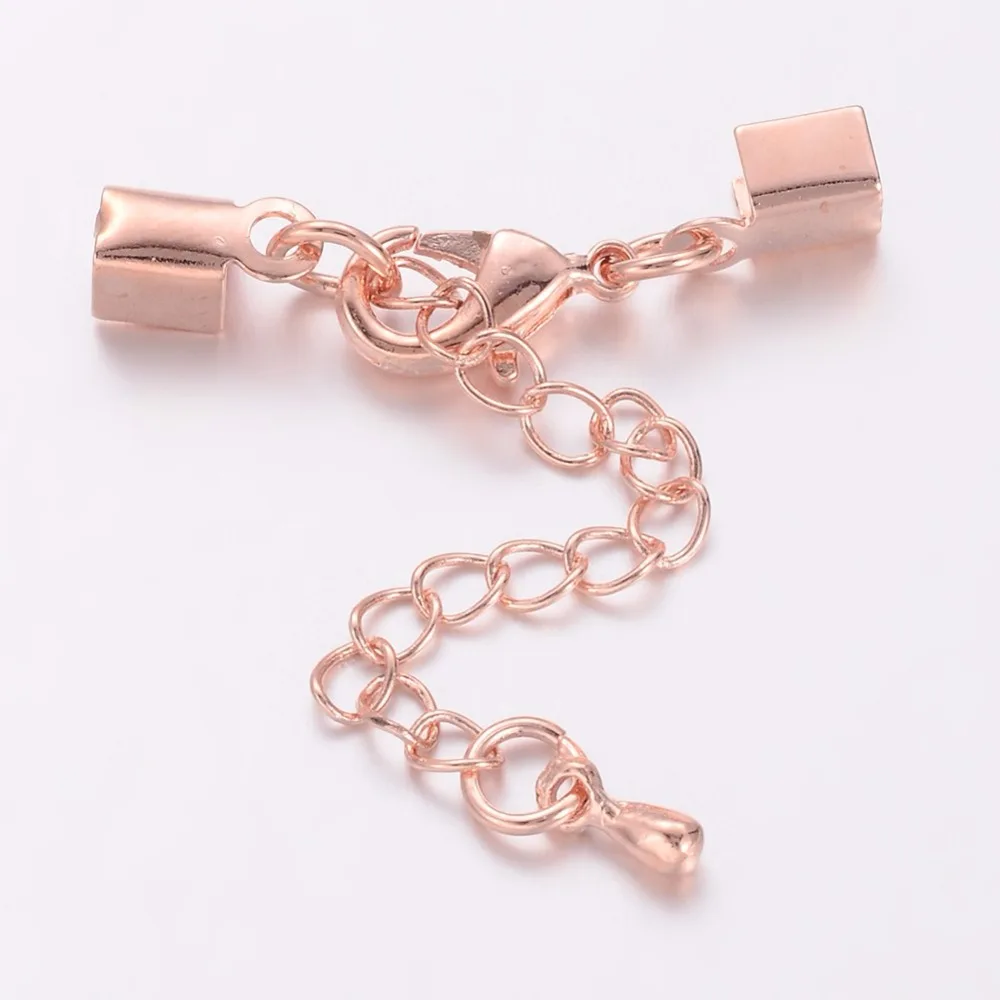 200Sets Rose Gold Brass Extender Chain with Lobster Claw Clasp and