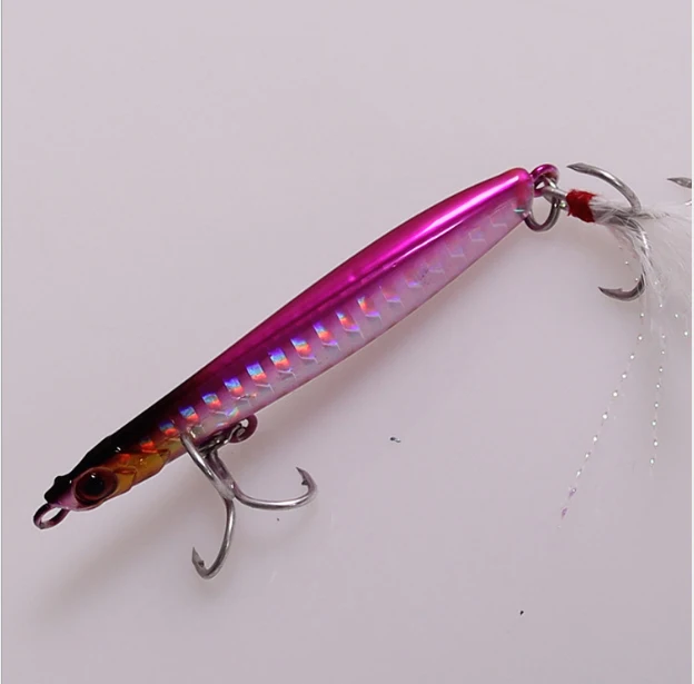 Джиг приманка железная пластина рыболовные приманки 15 г-30 г искусственная приманка металлическая Лазерная рыбка с 3D глазами свинец с пером крюк LS-086 - Цвет: Фиолетовый