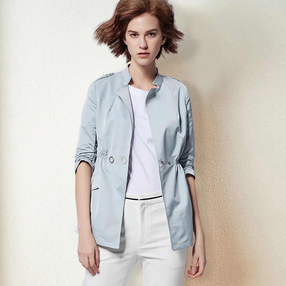 Printemps Automne Cinq Mince Nouveau Mode Confort Femme Rue Femmes Solide Manches Casual Veste 2018 airport Couleur Blue Pliant Et Point dqwIvtdRE