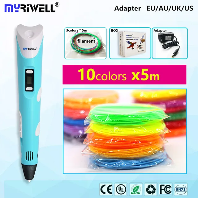 Best Offers myriwell 3d pen 2.0 with LED display 1.75mm abs filament pla 3d pen 3 d pen 3d handle Smart baby birthday gift Toys 3d plastic