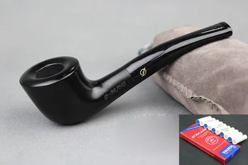 

Traditional Handmade Nature Ebony Wood Black Tobacco Smoking Pipe Round Wooden Pipe & Pouch & Stand & 10X 9mm Pipe Filters DB536