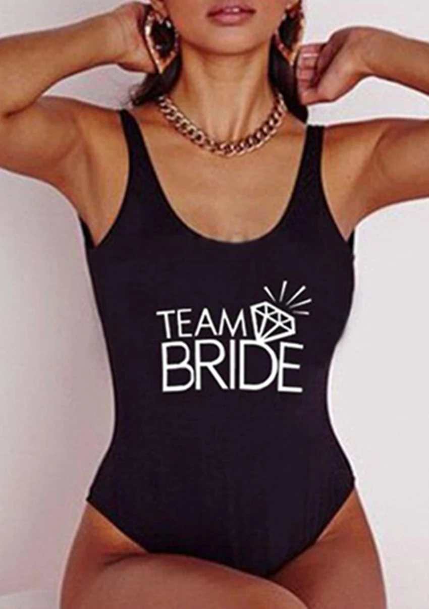 

summer style Swimwear One piece swimsuit fashion TEAM BRIDE sexy Bathing Suit Beachwear letter Print Backless Bodysuit