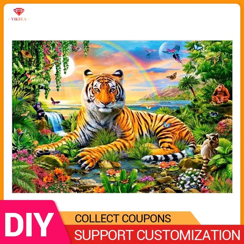 

YIKELA 5D Full Round Drill Animal DIY Diamond Painting Rainbow Tiger Diamant Embroidery Stitch Art Home Gift Decoration