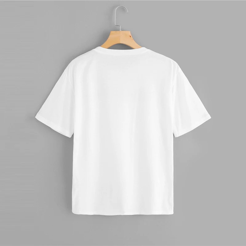 ROMWE футболка с круглым вырезом и принтом фигуры дизайн Летняя женская Повседневная Топ с буквенным принтом короткий рукав женская модная футболка