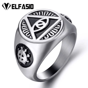 

Mens Stainless Steel Ring Illuminati The All-seeing-eye illunati pyramid/eye symbol Biker Jewelry Size 7-15