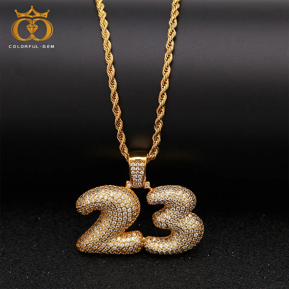 

colorful.gem Name 23 Numbers Necklaces & Pendant Charm For Men Women Gold Silver Color Cubic Zircon Hip Hop Jewelry Gifts