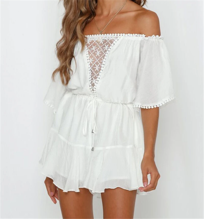 white ruffle romper womens