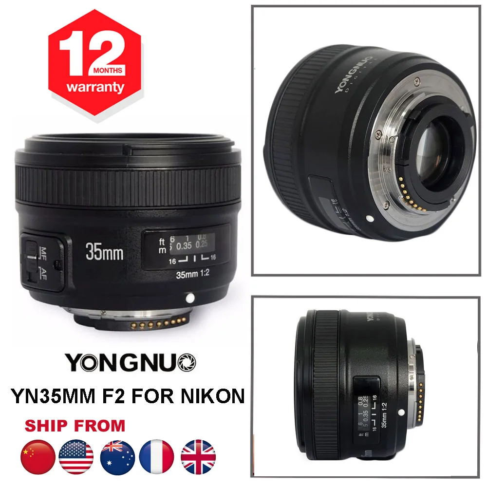 YONGNUO YN35mm 35mm F2 Wide-Angle Lens 1:2 Auto Manual Focus IDE AF / MF  Fixed/Prime Lens For Nikon Camera D600 D650 D810 D7100