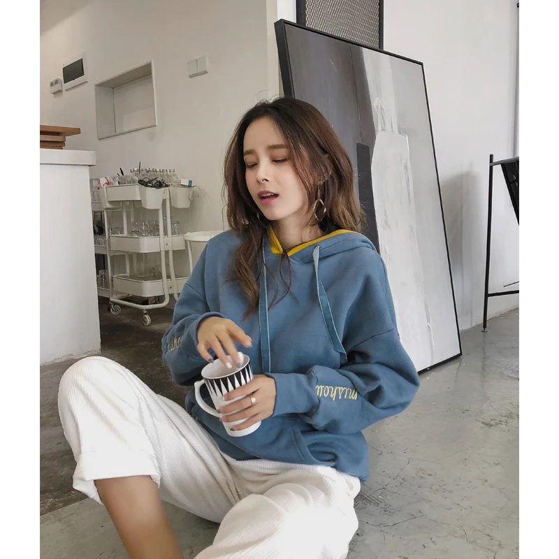 

Mishow 2019 Winter solid thick pullovers loose Women Slim letter print Harajuku hooded Casual Hoodies Sweatshirt MX18D6280