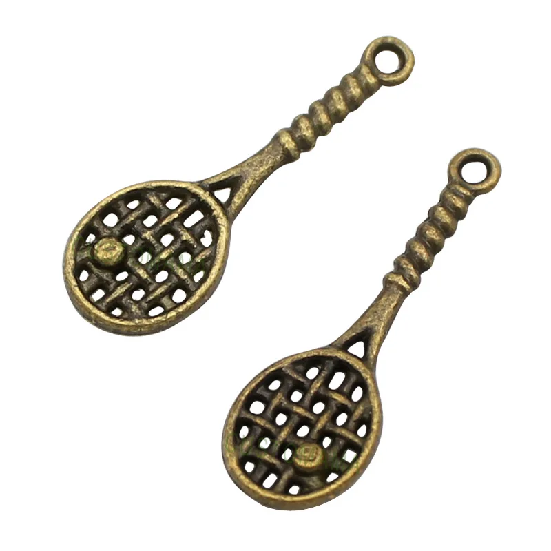 100pcs Antique бронзовым покрытием 2 сторонний теннис подвески ракетки подвеска 29x10